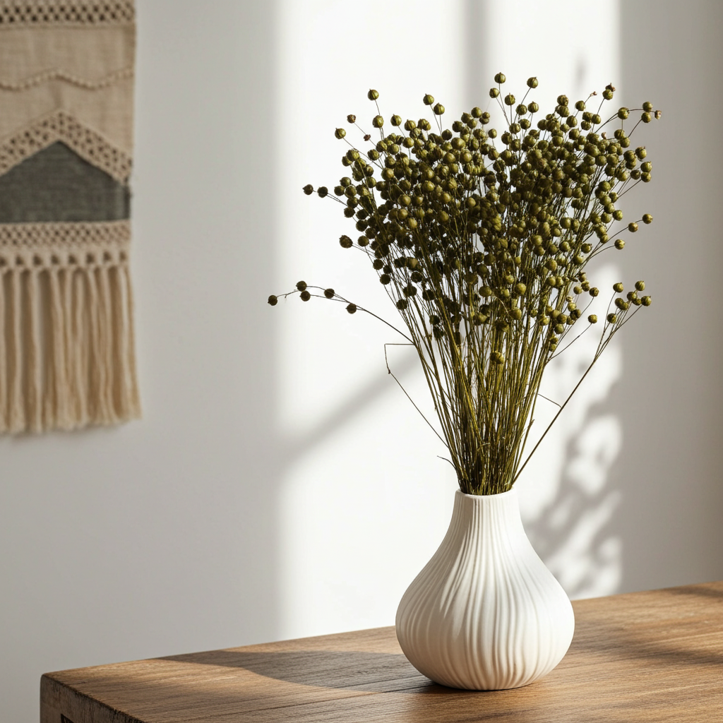 Sušený len olivově zelený – přírodní sušená květina do vázy a boho dekorací